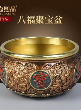 全铜聚宝盆大号家用百福铜缸客厅黄铜工艺品装饰摆件中式手工礼品