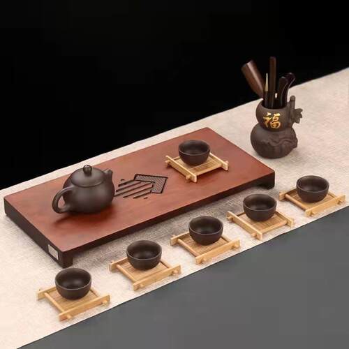 天然竹制碳化井字杯垫隔热垫茶道配件方形杯托竹制茶托茶杯垫 - 图2