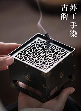 紫铜香炉家用室檀内沉香香炉苏工纯线环香礼香品紫铜菱花摆件香篆