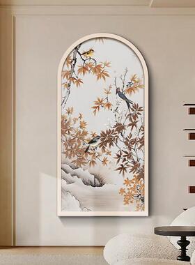 喜上枝头玄关装饰画复古法式入户正对门挂画轻奢高端走廊尽头壁画