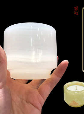 天然玉石杯香薰烛台杯子ins风高档轻奢玉石酒水杯子桌面装饰摆件