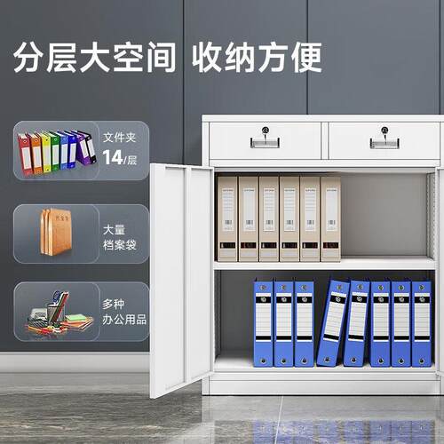 二斗铁皮柜矮柜办公室两件式文件柜带锁抽屉资料小型阳台工具柜子 - 图0
