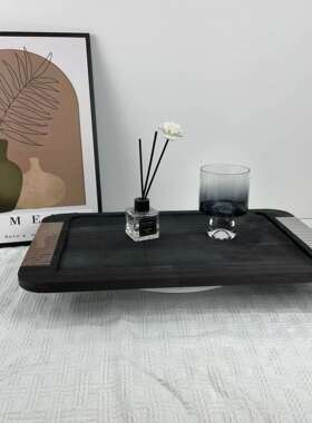 简约黑边抽象木托盘样板间家居餐厅茶几装饰收纳盘软装摆件