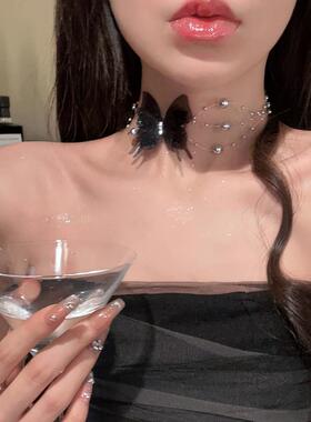 气质蝴蝶珍珠飘带两用项链女小众