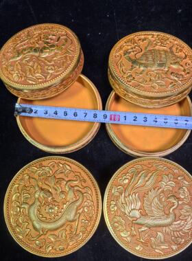 鎏金墨盒古玩杂项仿古四大神兽首饰盒盒子金色工艺品仿古