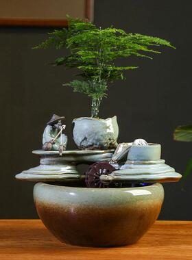 时来运转循环流水摆件招财开业装饰礼品客厅茶桌小型鱼缸春节礼品