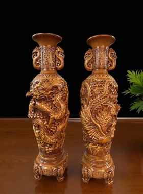 FM龙凤花瓶摆件一对电视柜桌面工艺礼品摆饰开 业乔迁新居礼品客