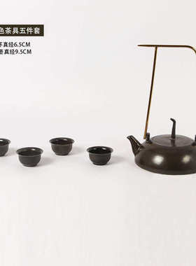 新中式茶具套装摆件茶室陶瓷茶壶茶杯六件套摆设样板房间软装饰品