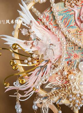 团扇新娘结婚婚礼出嫁秀禾服成品金喜扇diy材料包高级扇子手捧花