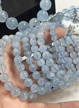 2026天然无灌色海蓝宝单圈手链 奶油体海蓝宝散珠diy手串饰品串珠