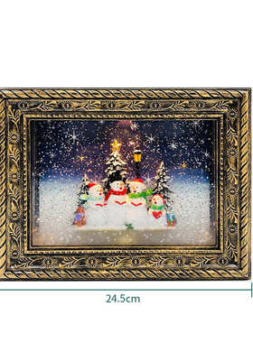 相框水灯树脂工艺品摆件黑刷金相框家居挂件圣诞节四雪人水晶风灯