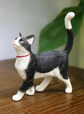 厂家直销黑白猫奶牛猫仿真猫咪模型车载摆件树脂工艺品
