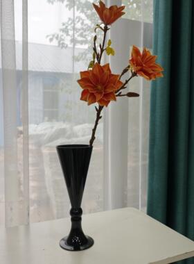 高脚玻璃花瓶中古黑色高级感法式艺术细长高足花器纯复古装饰摆件