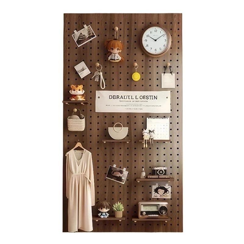 Solid wood hole board wall storage rack entry door walnut color wall decoration storage display