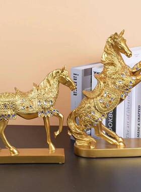 【惊喜价】描金马摆件新中式办公室创意家居装饰品客厅酒柜书房玄