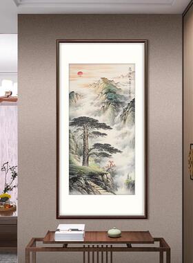 手绘迎客松国画新中式玄关装饰画饭厅走廊壁画办公室挂画山水画