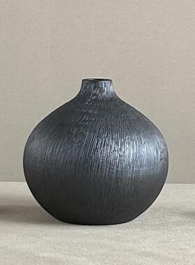 景德镇新中式陶瓷工艺品摆件手工粗陶扁形插花瓶饰品复古风