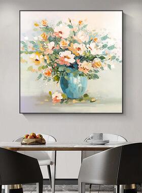 手绘花卉肌理画方形饭厅装饰画大气简约客厅挂画现代简约玄关壁画