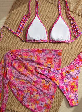 Women'S Floral Print Bikini Set With Adjustable Straps,