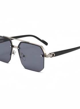 2025跨境热款双粱方形太阳镜欧美个性简约半框飞行员时尚墨镜男女