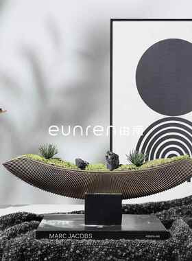 新中花艺仿真绿植样房家式居售楼处板SLF永生青苔盆栽桌玄关柜摆