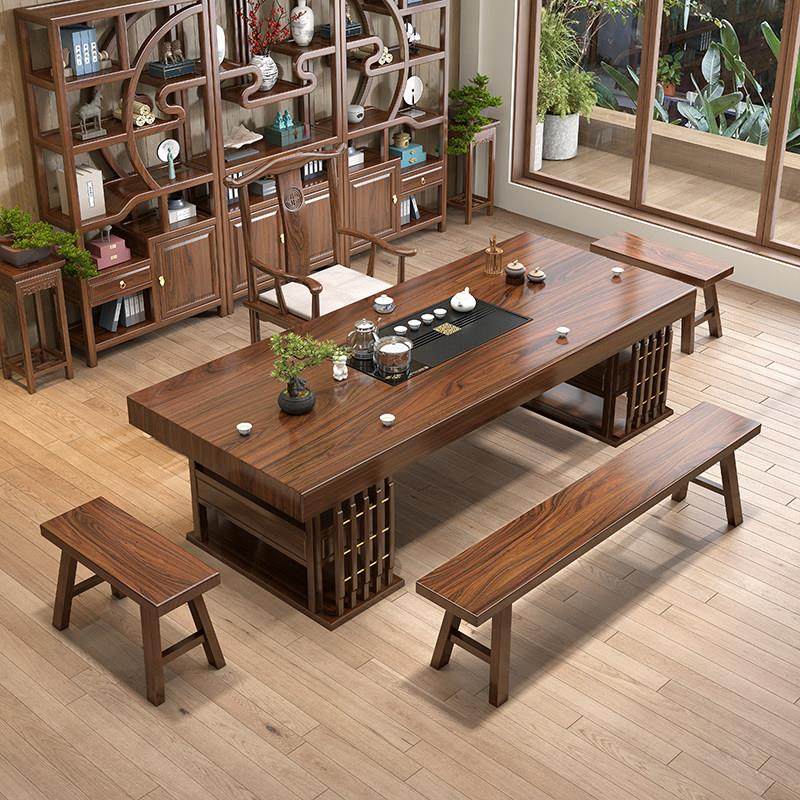 大板茶桌椅组合一桌五椅新中式原木功夫茶台办公室实木茶几喝茶桌,淘宝优惠券,粉丝福利购,淘宝优惠卷