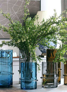 器花瓶客厅简约琉璃设计师不规则现代轻插花筒花餐桌奢直透明摆件