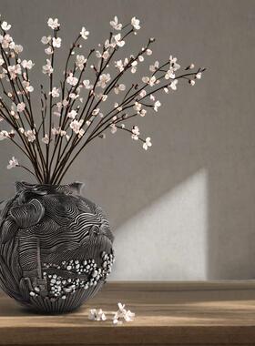 海外热销梵高灵感暗夜复古艺术花盆家居客厅简约插花黑色花盆摆件