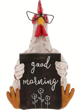 跨境可新款创脂意爱早安公鸡母鸡家居面装饰摆件树桌工YF202474艺