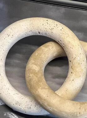 侘寂风黄洞石圆形套环装饰家居收纳盘桌面高级感中古置物盘摆件