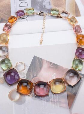Colored resin alloy collarbone chain women's necklace