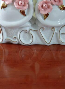 陶瓷猫情侣摆件欧式描金捏花客厅婚礼装饰品家居玄关书桌创意摆件