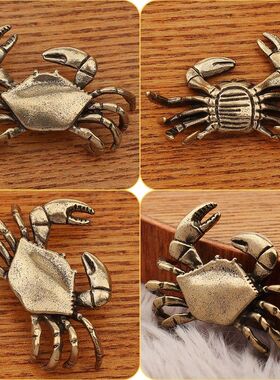 做旧黄铜螃蟹摆件茶宠小玩意儿手把件景区创意个性礼品工艺品收藏