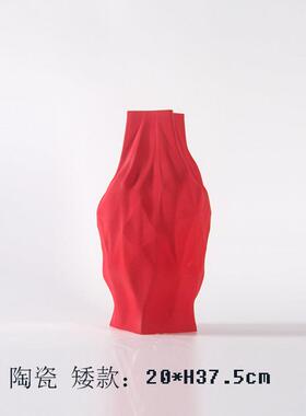 现代简约喜庆红色陶瓷花瓶摆件样板房间样品屋展示中心酒店客厅花
