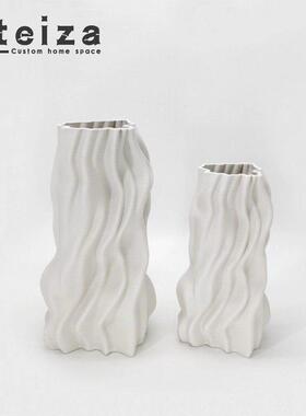 Oteiza白色陶瓷花瓶艺术摆件客厅插花现代轻奢样板间软装饰品摆设