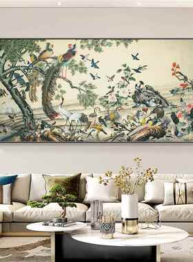 百鸟朝凤图入口入口装饰画新中式走廊过道花鸟中国画挂画茶室壁画