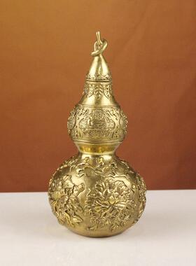 纯黄铜葫芦摆件铜玉堂富贵工艺品揭盖葫芦家居定做