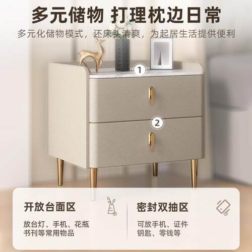 奢床头现柜全实木卧室代简约储物小柜轻子床边板小型床岩头P321收 - 图0