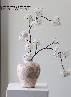 博西古风中式青花瓷烧制破裂纹路陶瓷花瓶客厅玄关装饰酒店样板间