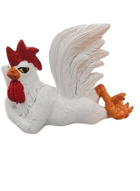 跨境新品大公鸡白色趴姿大尾巴鸡创意桌面摆件家居装饰树脂工艺