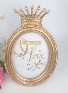 欧式创意家居树脂相框挂墙摆台婚纱照金色皇冠组合相框工艺品