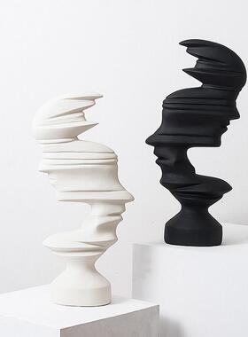 黑白哑光抽象人物摆件现代简约样品屋展示中心酒店玄关电视柜树脂