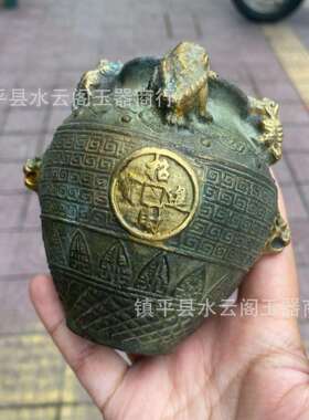 铜仿古四方纳财聚宝盆摆件金蟾坛子家居铜装饰品摆件工艺品青铜