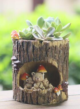 如果多肉创意树洞zakka花盆 家居园艺树脂盆栽搭配工艺品摆件
