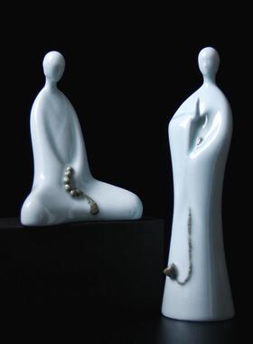 景德镇陶瓷佛像新中式家居乔迁礼物客厅玄关茶道书柜佛头禅意摆件