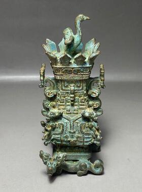 仿古春秋战汉青铜莲鹤方壶古朴典雅办公室客厅装饰品摆件古玩收藏