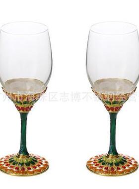 锌合金红酒杯 高档奢华金属高脚杯玻璃杯酒具 家居饰品摆件两只装