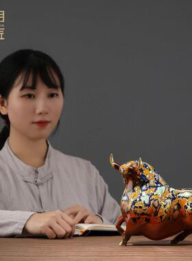 大明铜匠牛转干 干坤铜牛摆件吉祥物招财客厅酒柜办公室开 业乔迁