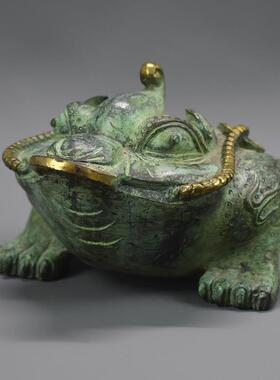 彷古青铜器金蟾摆件三足脚纯铜蟾蜍客厅办公桌摆设铜器古玩工艺礼