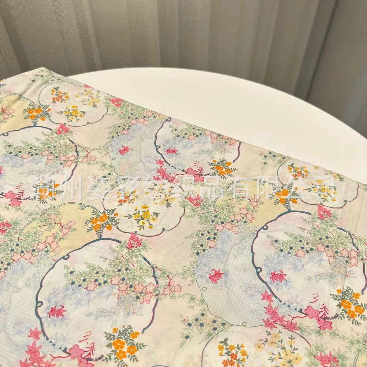 全棉60支数码印花 古风团扇小碎花 童装连衣裙服装手工面料桌布 - 图1